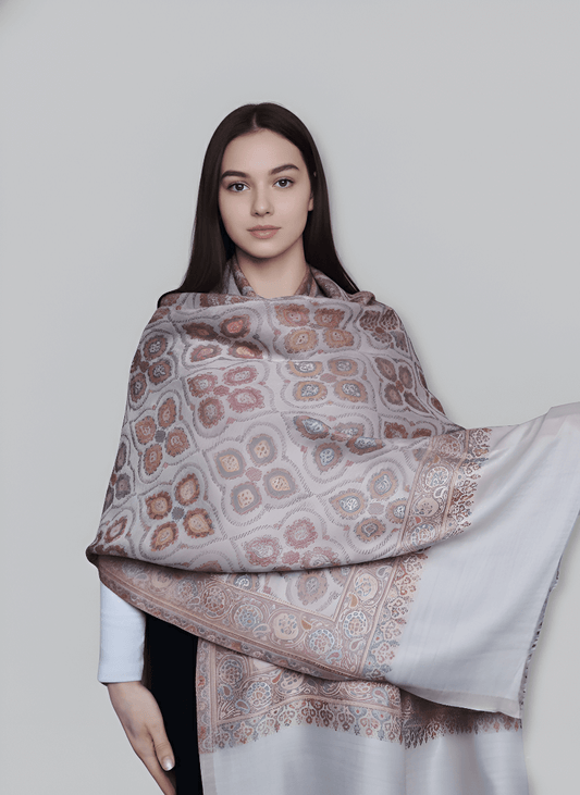 Mauve Taupe Medallion Pashmina Shawl