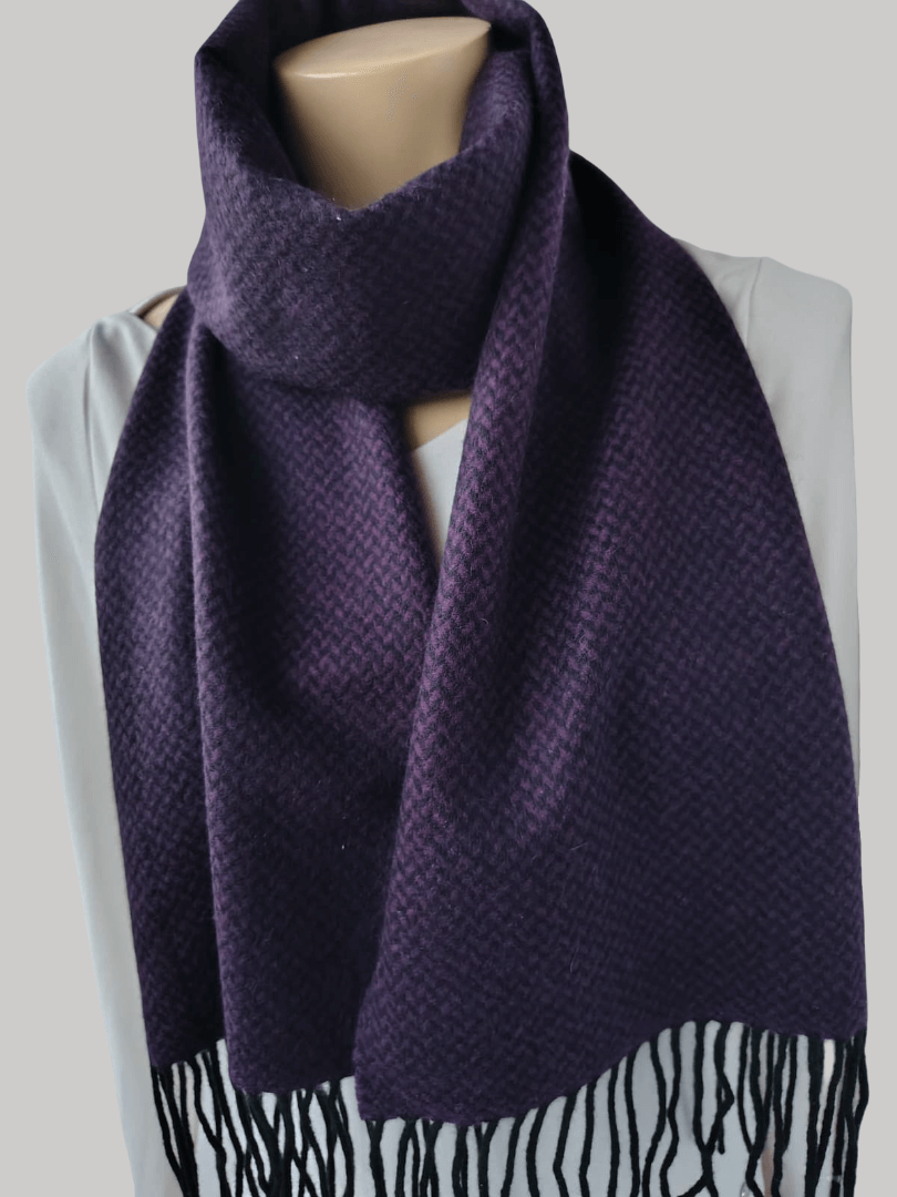 Enya Montenani preloved pure cashmere scarf from Ireland, plum purple color