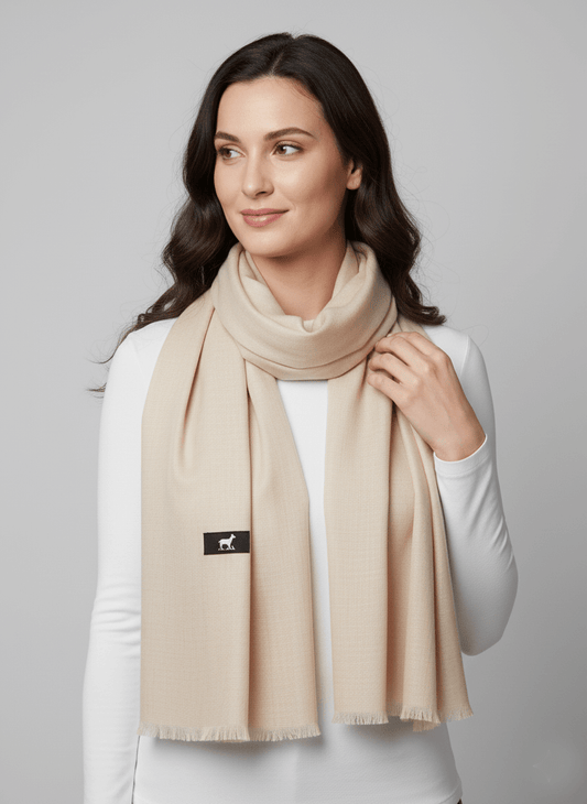 Luxury light brown Kashmiri pure Pashmina stole for women – handcrafted elegance by Cashmere Knot Ireland.