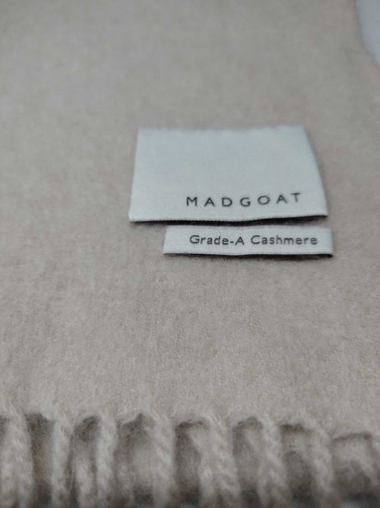 MadGoat Grade A light beige preloved pure cashmere scarf from Ireland, soft luxury wrap