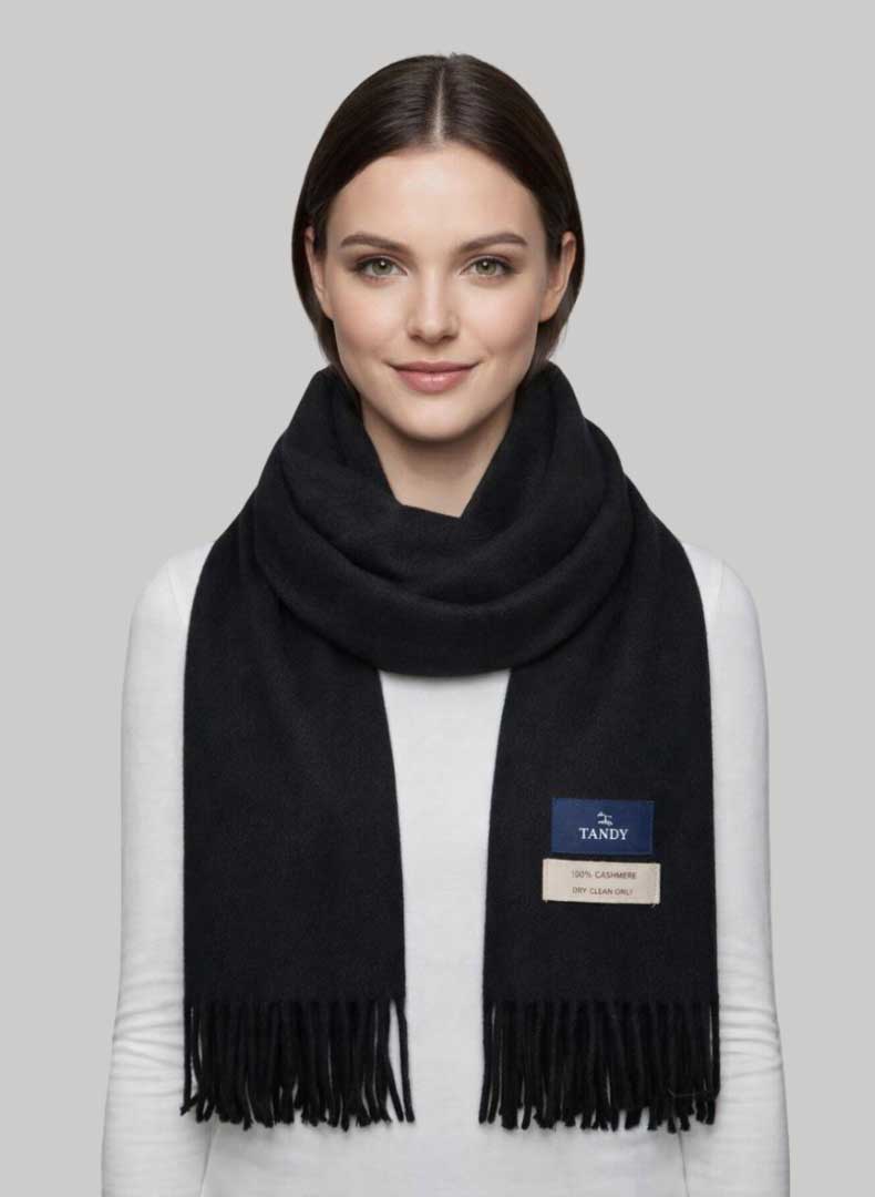 Tandy Preloved Pure Cashmere Scarf – Black – Cashmere knot