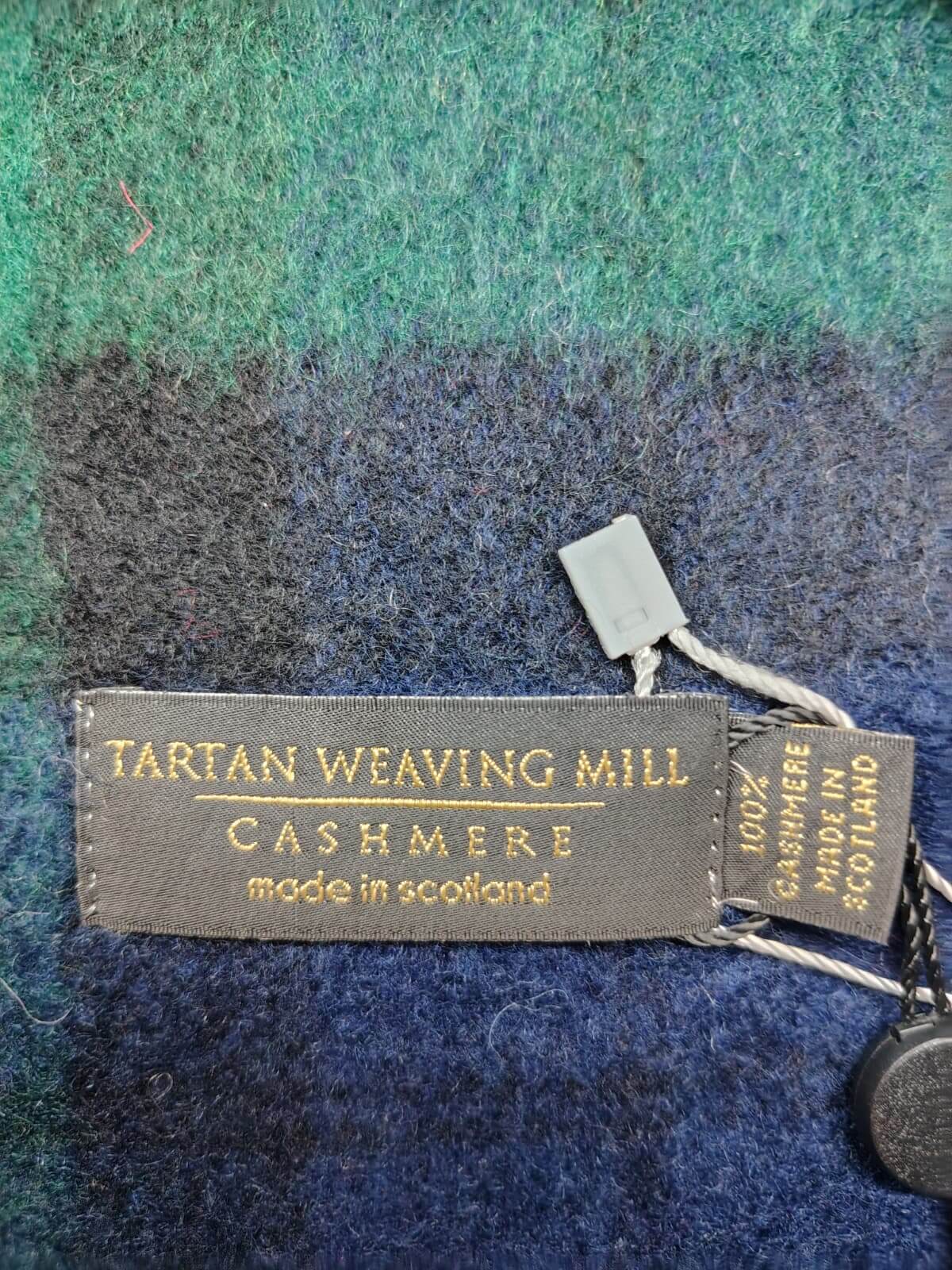 Tartan Weaving Mill Preloved Pure Cashmere Muffler – Green & Blue Check