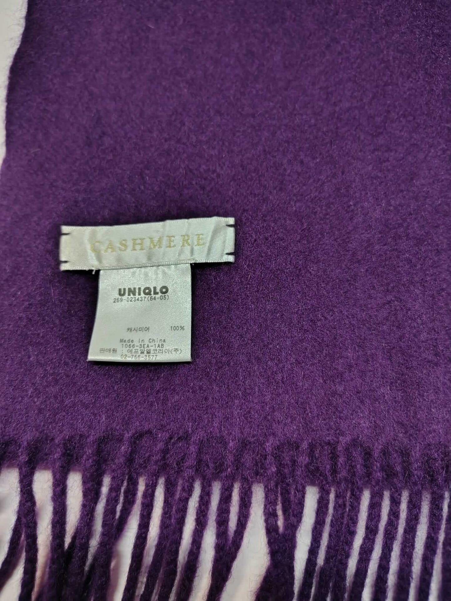 Uniqlo deep plum preloved pure cashmere scarf from Ireland, soft luxury wrap