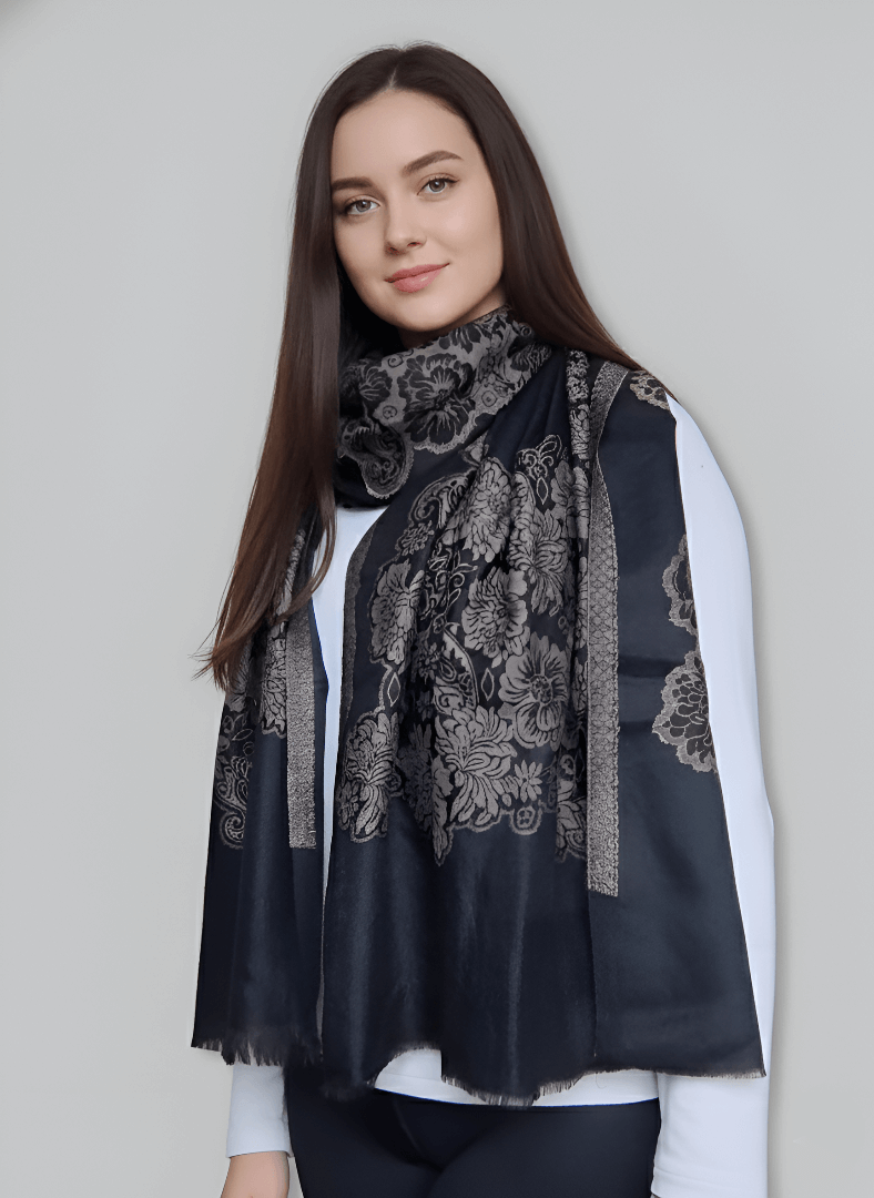 Black Pewter Floral Pashmina Stole