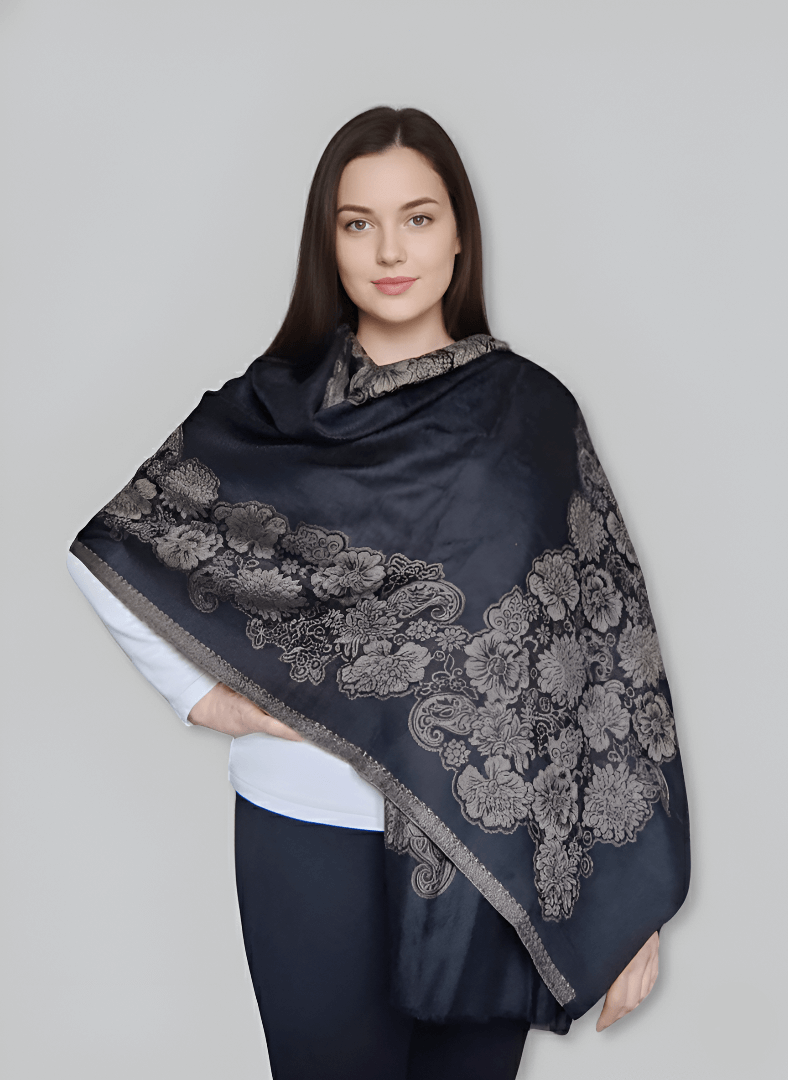Black Pewter Floral Pashmina Stole