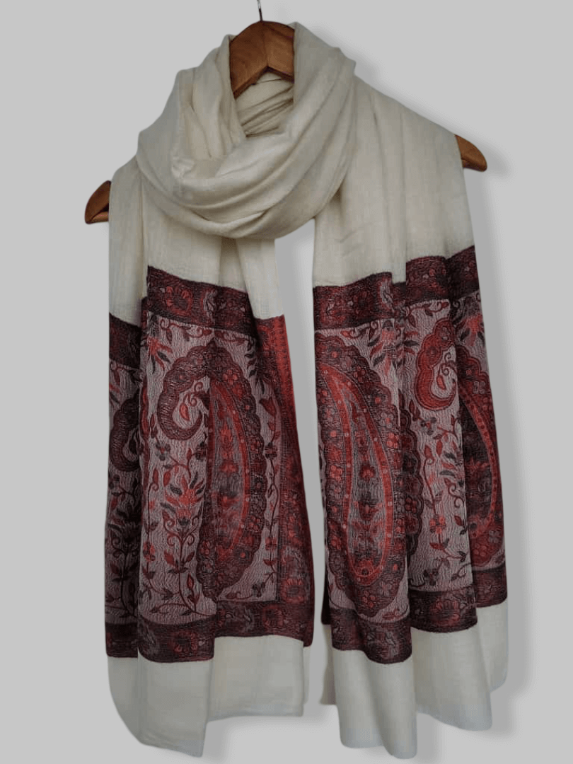 Ivory paisley printed Pashmina shawl – luxurious handcrafted softness and elegance by Cashmere Knot Ireland