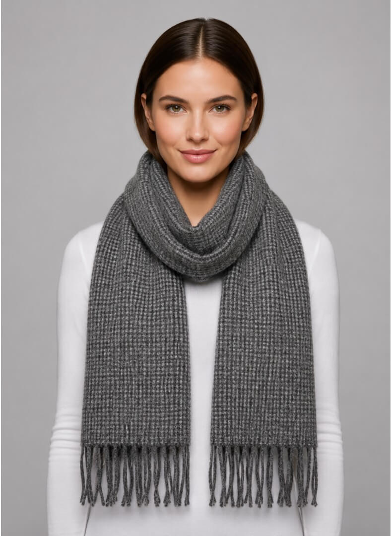 Altea Milano charcoal melange micro check preloved pure cashmere scarf from Ireland, soft luxury wrap