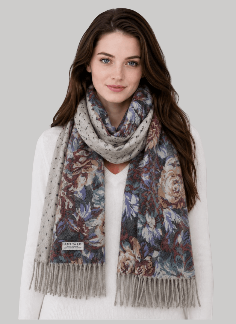 Amicale flora dual pure cashmere scarves and muffler, soft luxury cashmere stole