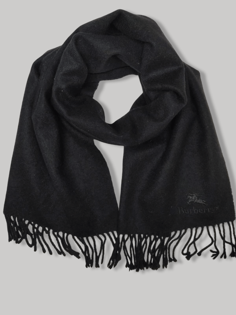 Burberry Classic black preloved pure cashmere scarf and muffler with a luxuriously soft texture and timeless designer style, available from Cashmere Knot in Ireland