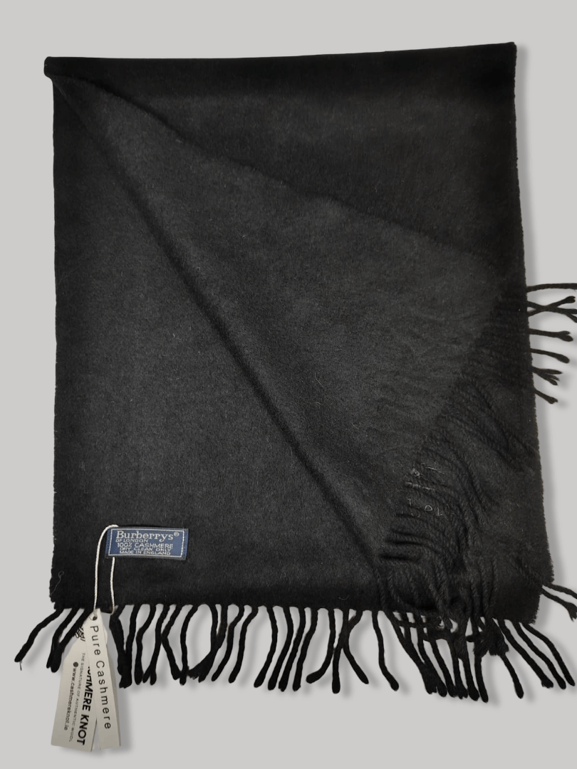 Burberry Classic black preloved pure cashmere scarf and muffler with a luxuriously soft texture and timeless designer style, available from Cashmere Knot in Ireland