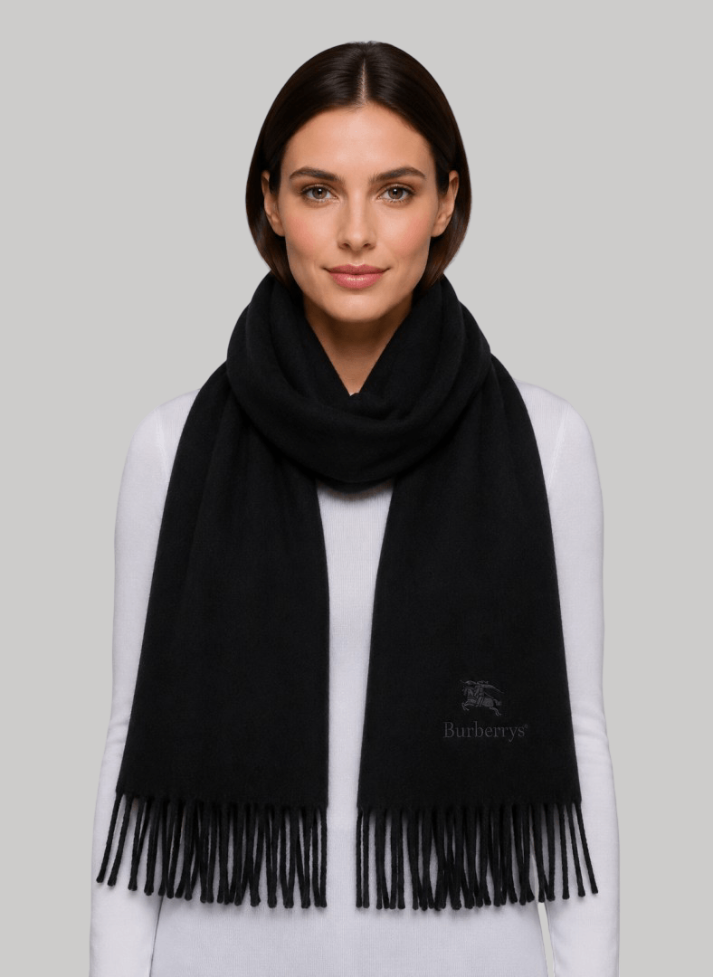 Burberry Classic black preloved pure cashmere scarf and muffler curated by Cashmere Knot Ireland, featuring timeless style and luxurious softness
