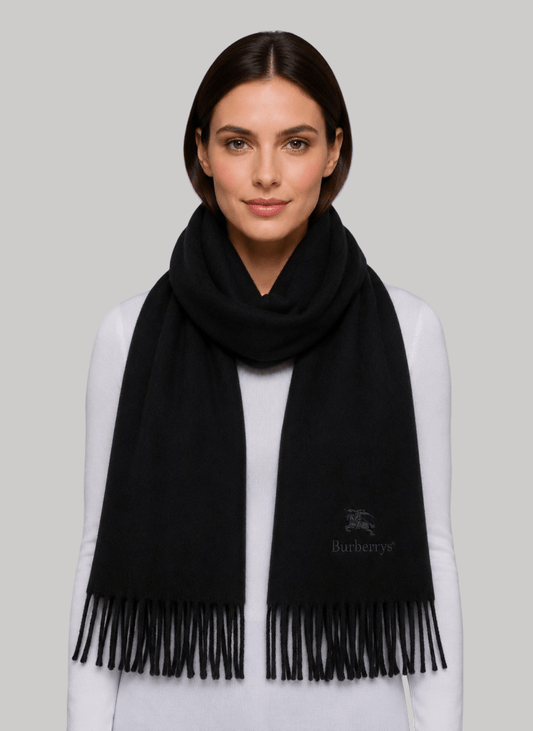 Burberry Classic black preloved pure cashmere scarf and muffler curated by Cashmere Knot Ireland, featuring timeless style and luxurious softness