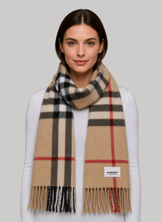 Burberry preloved pure cashmere scarf and muffler curated by Cashmere Knot Ireland, featuring classic luxury, softness and timeless style