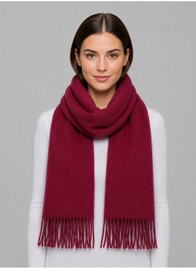 Cashmere Knot burgundy preloved pure cashmere scarf from Ireland, soft luxury wrap