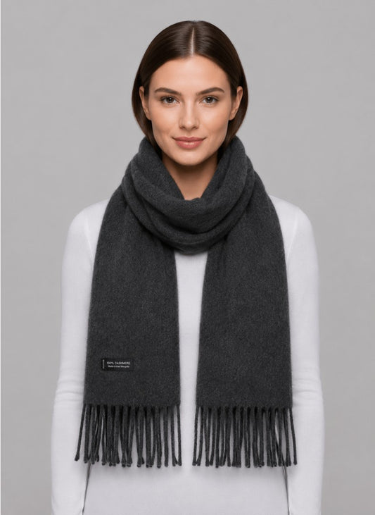 Cashmere Knot charcoal gray preloved pure cashmere Scarf from Ireland, soft luxury wrap