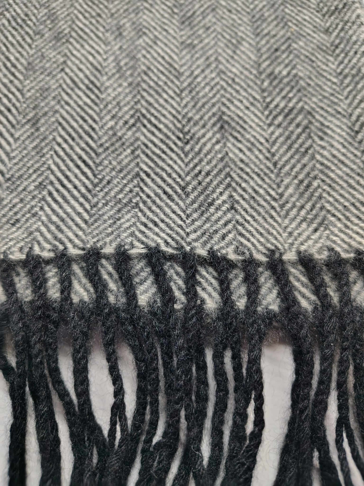 Cashmere Knot gray herringbone preloved pure cashmere scarf from Ireland, soft luxury wrap