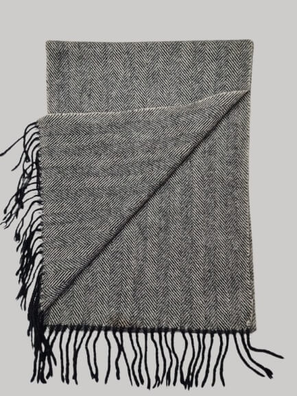 Cashmere Knot gray herringbone preloved pure cashmere scarf from Ireland, soft luxury wrap