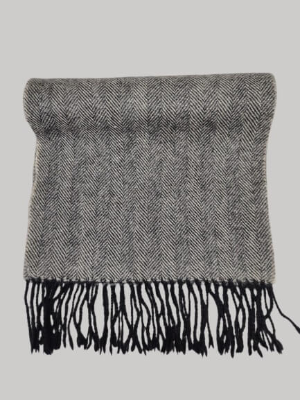 Cashmere Knot gray herringbone preloved pure cashmere scarf from Ireland, soft luxury wrap