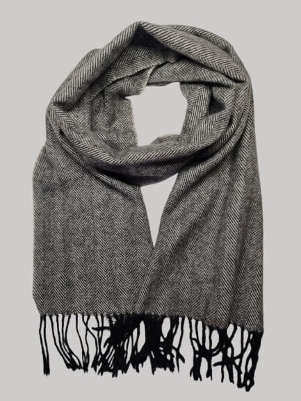 Cashmere Knot gray herringbone preloved pure cashmere scarf from Ireland, soft luxury wrap