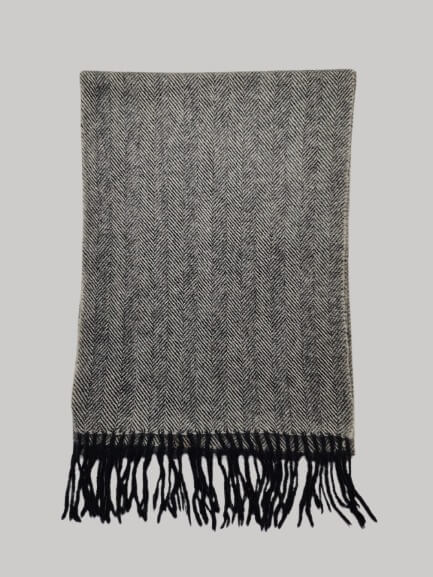 Cashmere Knot gray herringbone preloved pure cashmere scarf from Ireland, soft luxury wrap