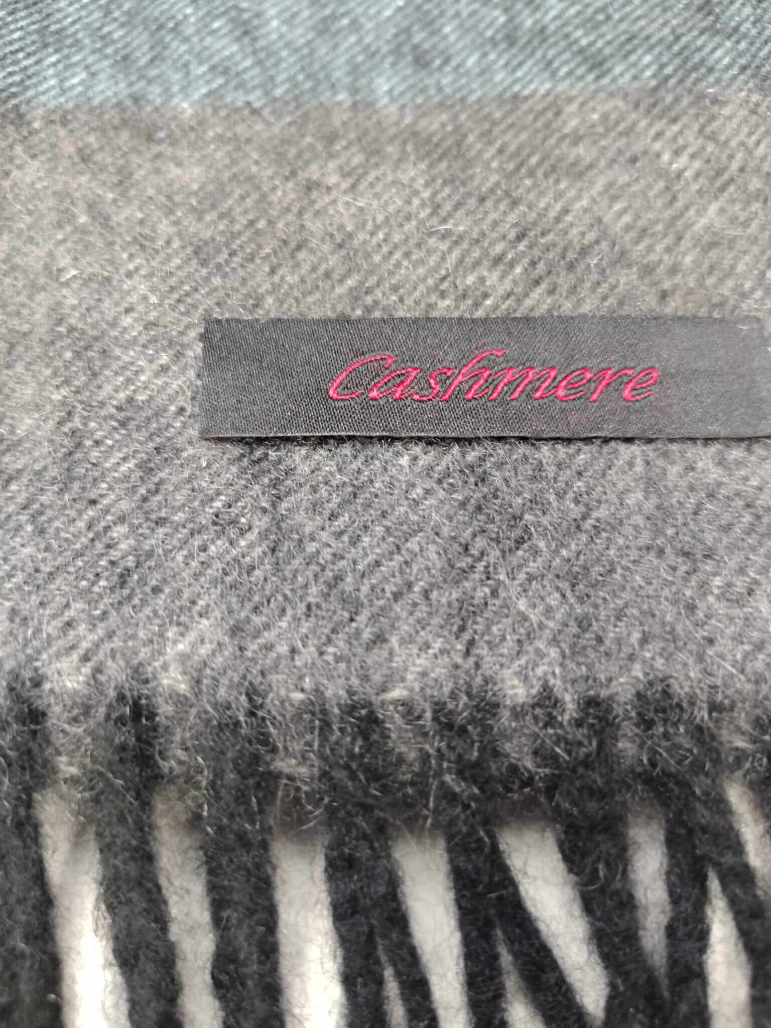 Cashmere Knot midnight blue and beige check preloved pure cashmere scarf from Ireland, soft luxury wrap