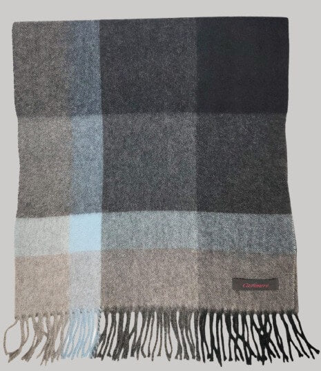 Cashmere Knot midnight blue and beige check preloved pure cashmere scarf from Ireland, soft luxury wrap