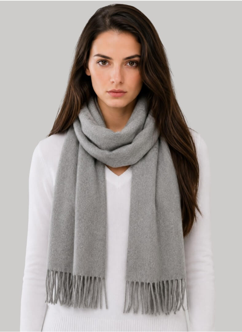 Cashmere Knot Ireland preloved pure cashmere scarf and muffler from Ireland, light gray color