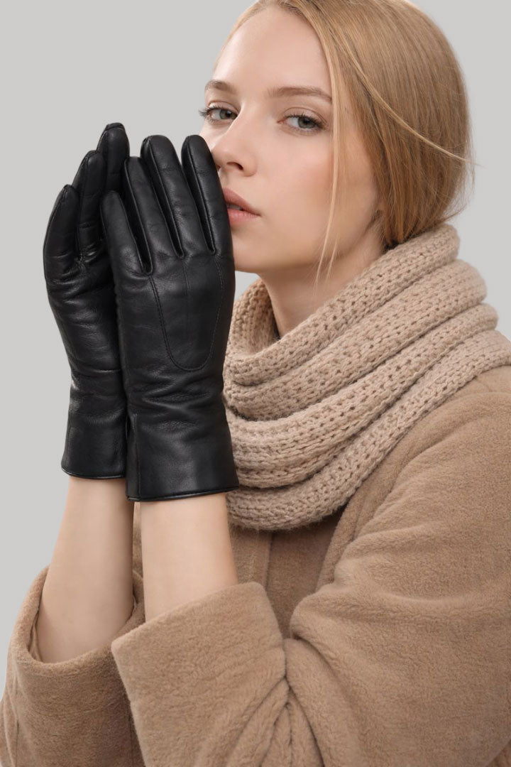 Cashmere Knot premium black sheep leather women gloves from Ireland, soft warm winter gloves