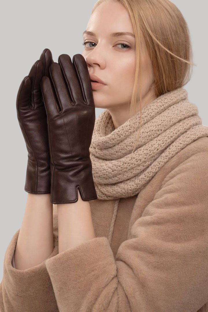 Cashmere Knot premium dark brown sheep leather women gloves from Ireland, soft warm winter gloves