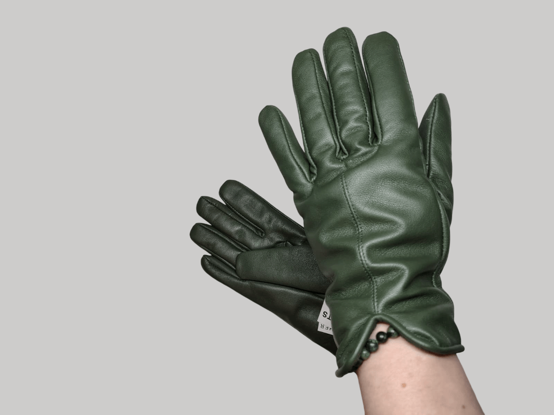 Cashmere Knot premium olive green sheep leather women gloves from Ireland, soft warm winter gloves