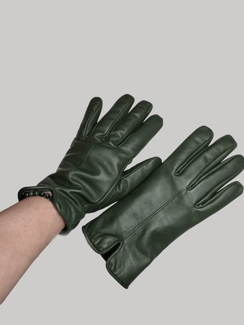 Cashmere Knot premium olive green sheep leather women gloves from Ireland, soft warm winter gloves