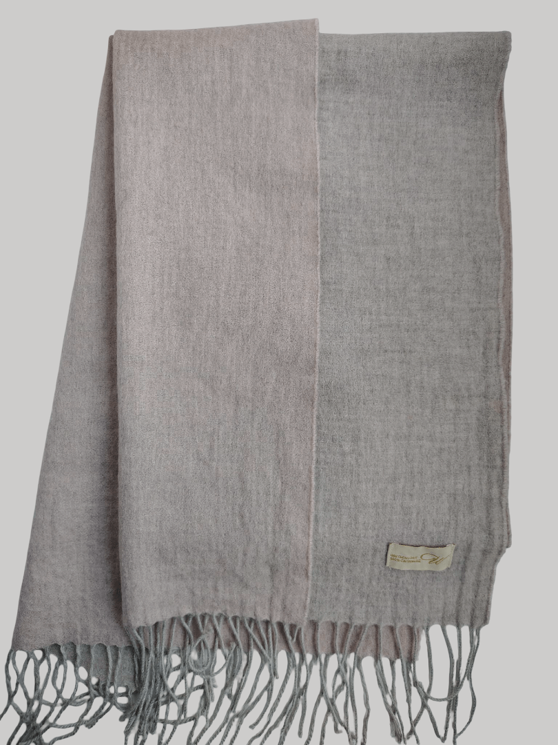 Cashmere Knot double-sided lace cashmere scarf and muffler from Ireland, pink and light gray color
