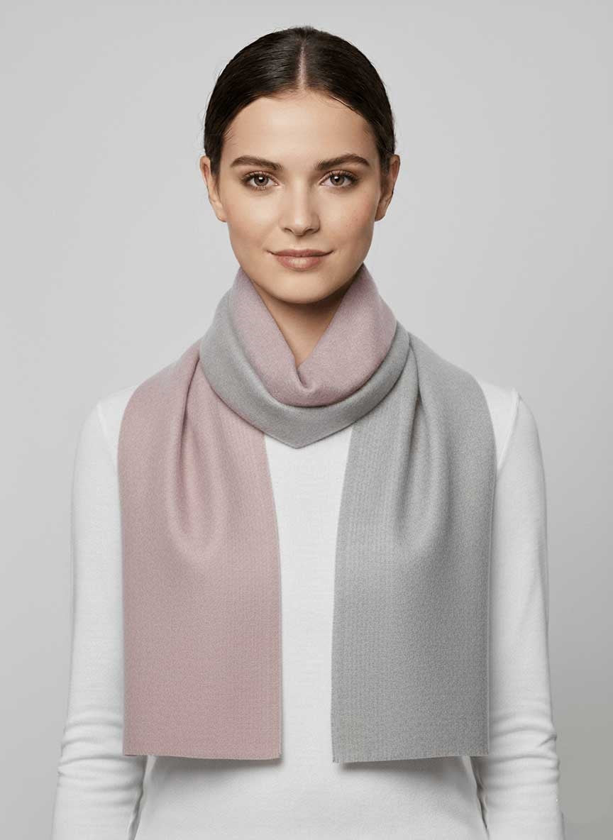 Cashmere Knot double-sided lace cashmere scarf and muffler from Ireland, pink and light gray color