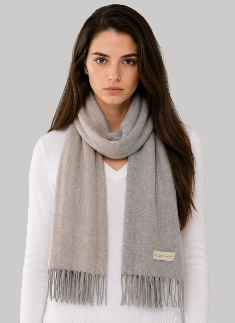 Cashmere Knot double-sided lace cashmere scarf and muffler from Ireland, pink and light gray color