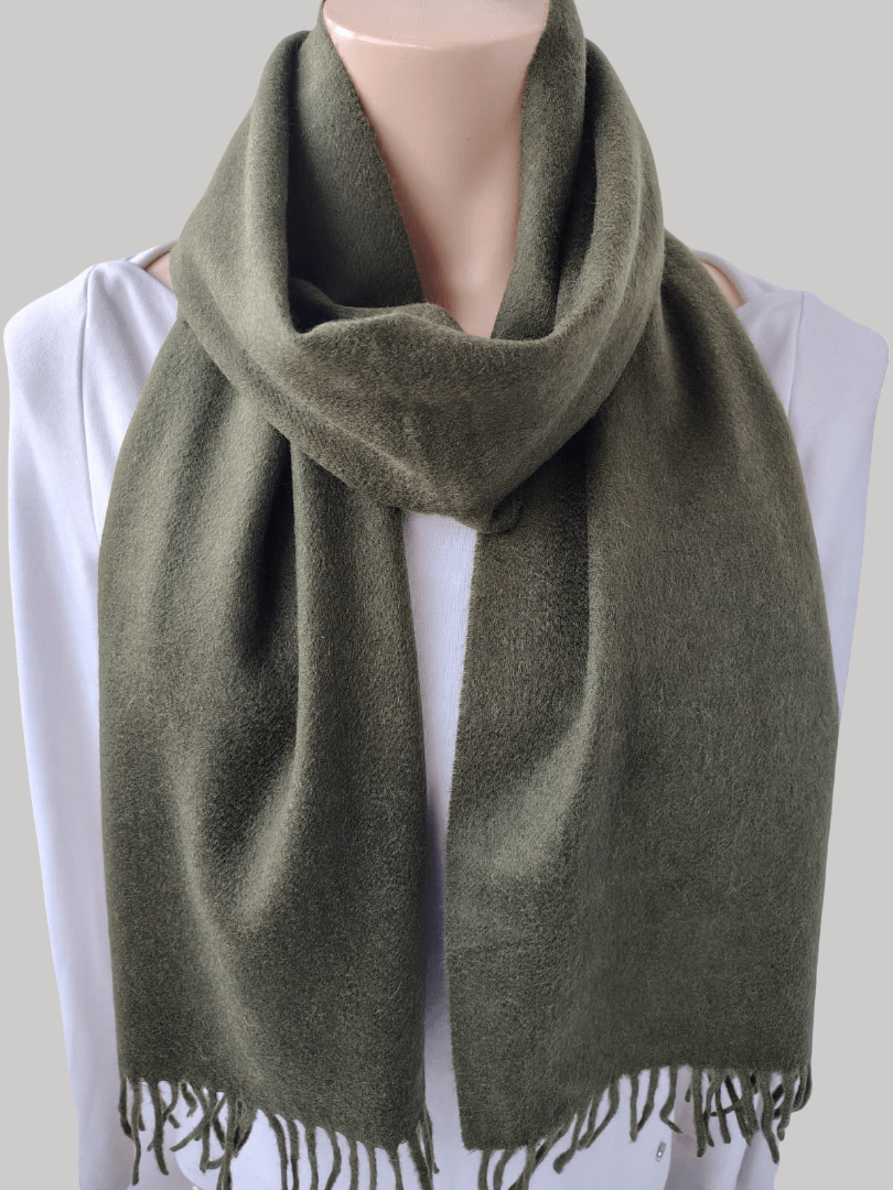 Cashmere Knot Bancha green preloved cashmere scarf from Ireland, soft luxury wrap