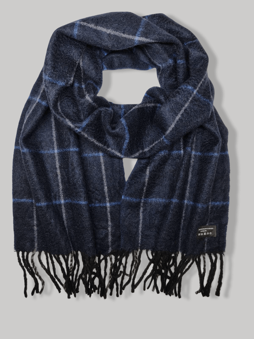 Cashmere Knot checkered blue and white pure cashmere scarf, soft luxury cashmere stole