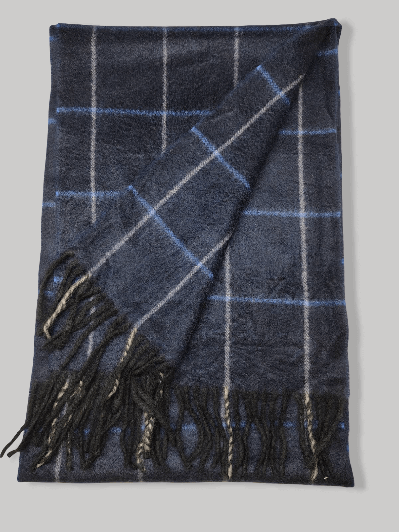 Cashmere Knot checkered blue and white pure cashmere scarf, soft luxury cashmere stole