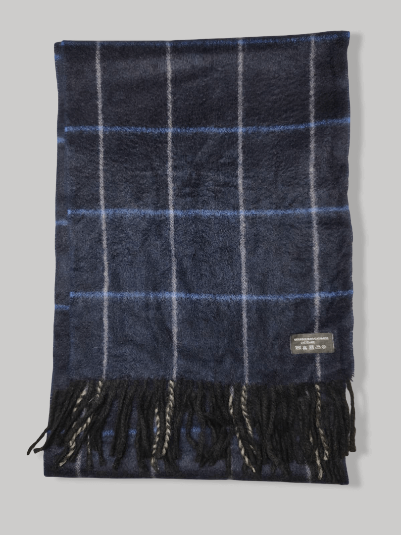 Cashmere Knot checkered blue and white pure cashmere scarf, soft luxury cashmere stole