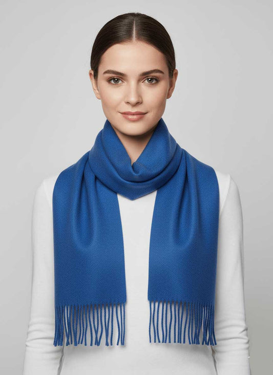 Blue preloved cashmere muffler and scarf by Cashmere Knot, soft luxury cashmere stole