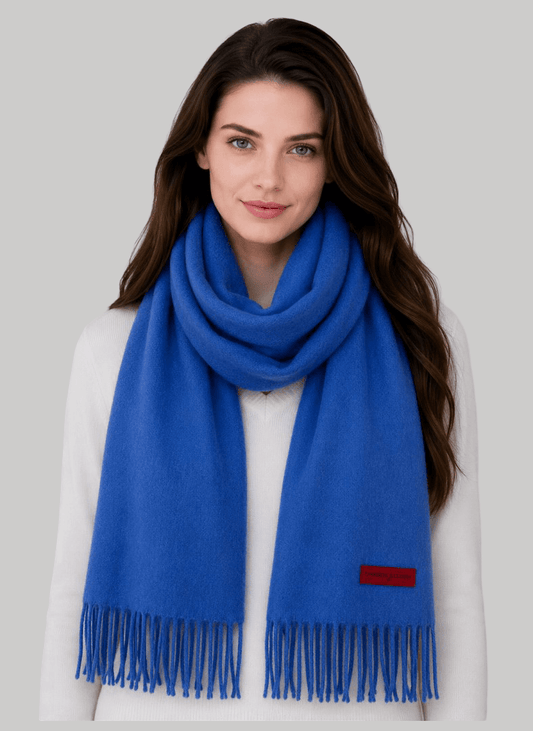 Blue preloved cashmere muffler and scarf by Cashmere Knot, soft luxury cashmere stole