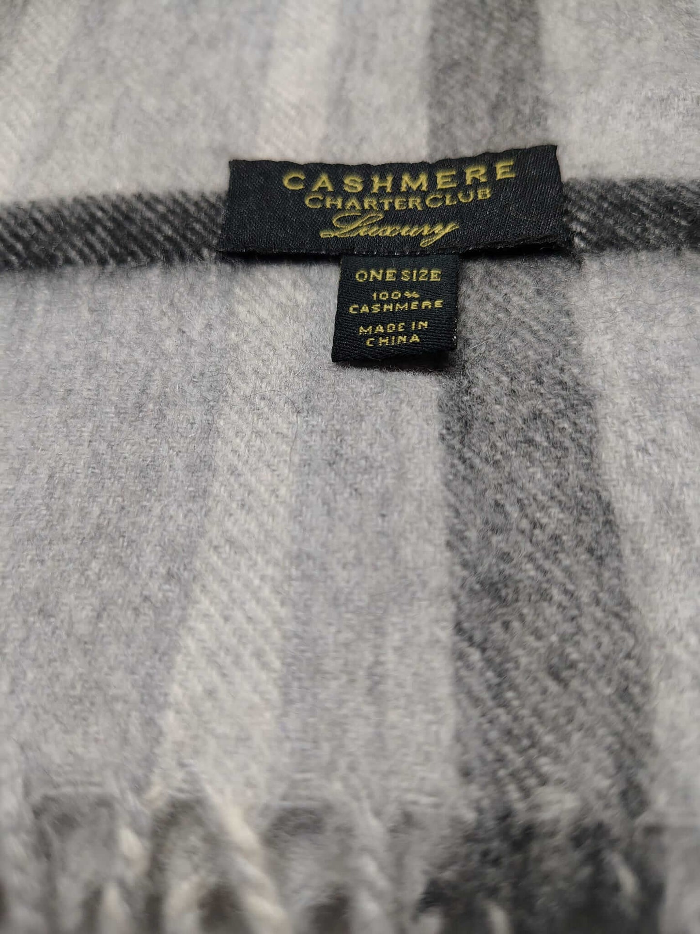 Charter Club luxury dove grey signature plaid preloved pure cashmere scarf from Ireland, soft luxury wrap