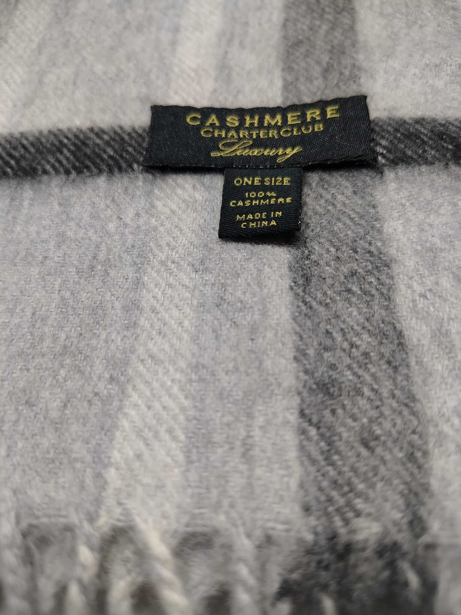 Charter Club luxury dove grey signature plaid preloved pure cashmere scarf from Ireland, soft luxury wrap