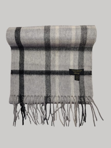 Charter Club luxury dove grey signature plaid preloved pure cashmere scarf from Ireland, soft luxury wrap