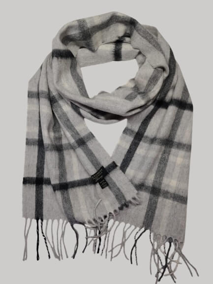 Charter Club luxury dove grey signature plaid preloved pure cashmere scarf from Ireland, soft luxury wrap