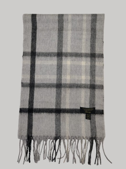 Charter Club luxury dove grey signature plaid preloved pure cashmere scarf from Ireland, soft luxury wrap