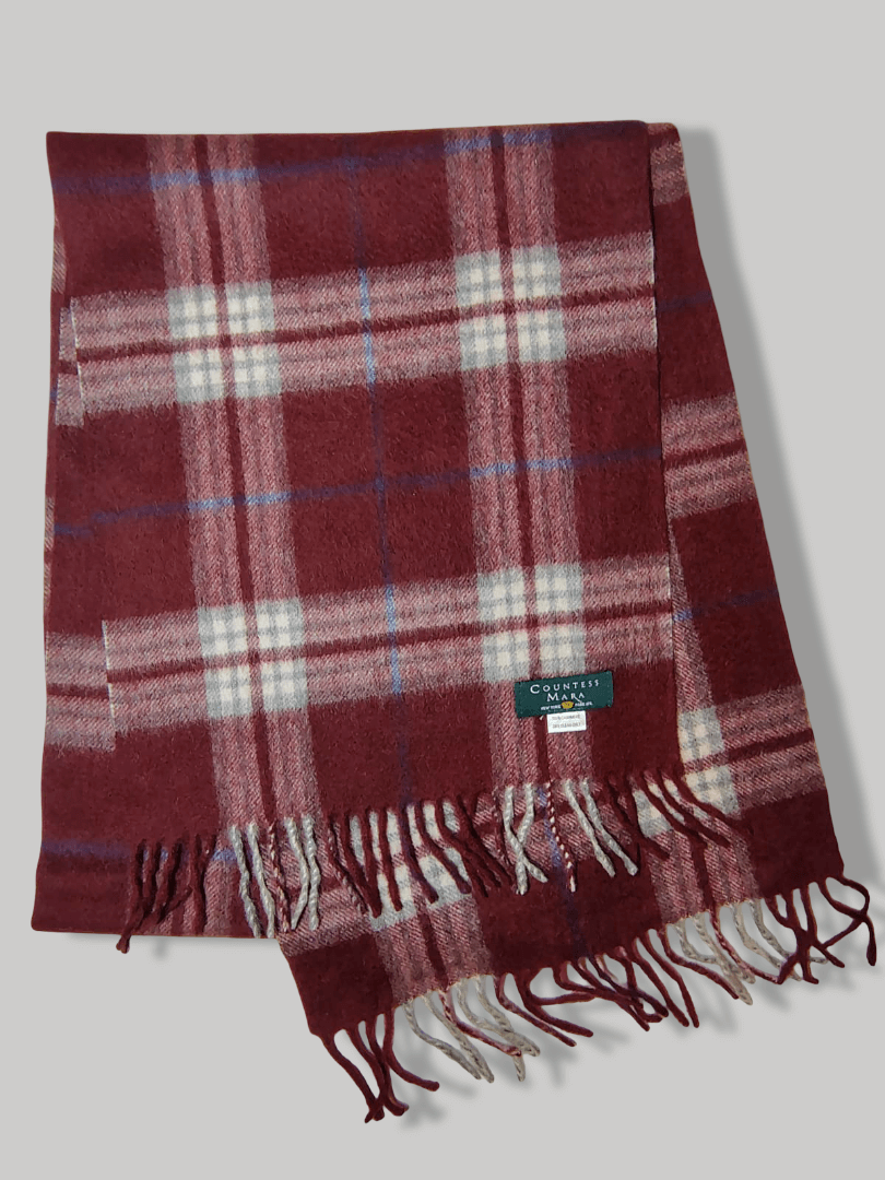 Preloved Countees Mara pure cashmere scarves and muffler from Ireland in red color Ceheckered