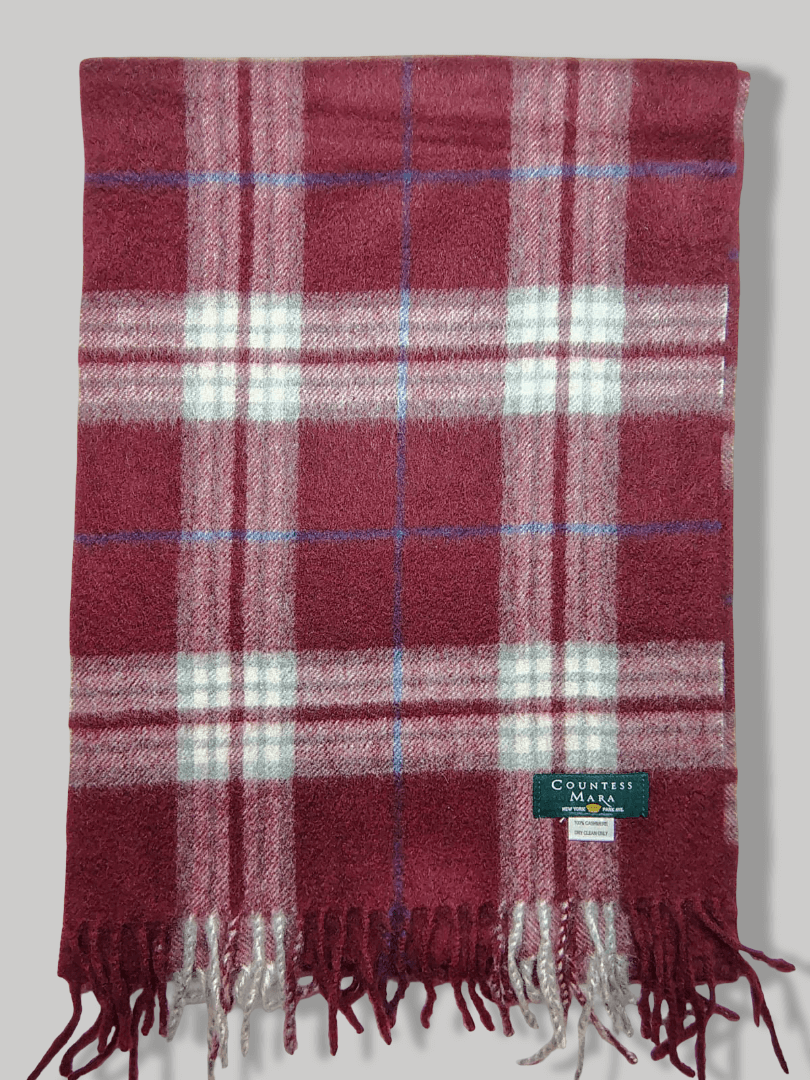 Preloved Countees Mara pure cashmere scarves and muffler from Ireland in red color Ceheckered