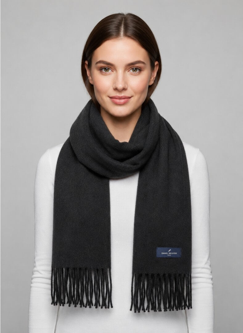 Daniel Hechter Paris black preloved pure cashmere scarf from Ireland, soft luxury wrap