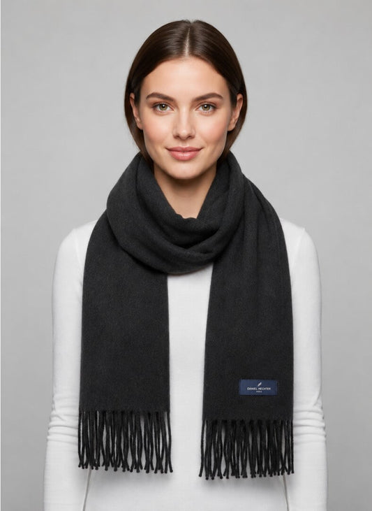 Daniel Hechter Paris black preloved pure cashmere scarf from Ireland, soft luxury wrap