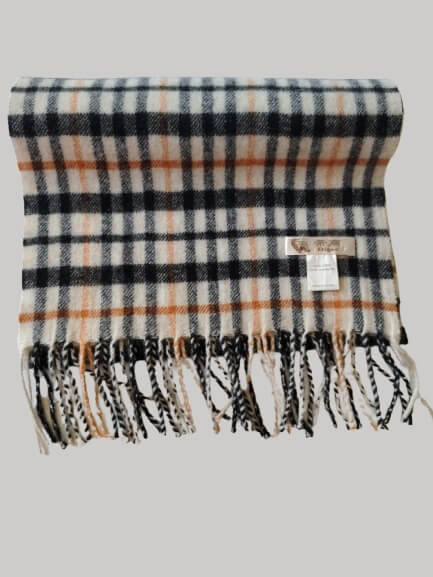 Digao camel and black club check preloved pure cashmere scarf from Ireland, soft luxury wrap